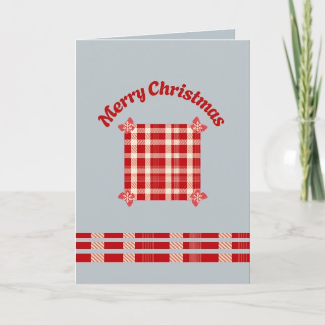 Rustikale rote Gingham-Weihnachtskarte mit festlic Karte (Vorderseite)