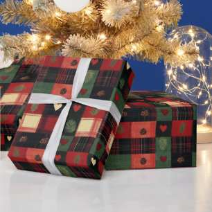 Rustikale Rote Grünen Karierte Herzen Weihnachtsfe Geschenkpapier