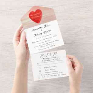 Rustikale rote Herz-Minimalist-Einfach-Hochzeitssc All In One Einladung