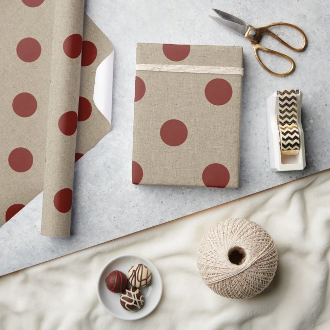 Rustikale Rote Imitate Burlap Polka Dot Muster Geschenkpapier (Kunsthandwerk)