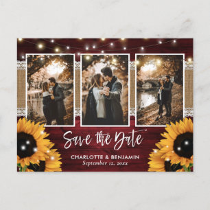 Rustikale rote Leuchten Sonnenblumen 3 Foto Save t Ankündigungspostkarte