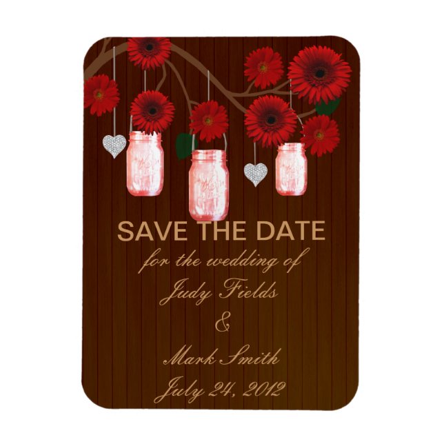 Rustikale rote Mason-Gläser Save The Date Magnet (Vertikal)
