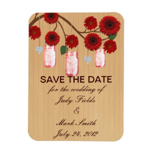 Rustikale rote Mason Jars speichern das Date Magne Magnet