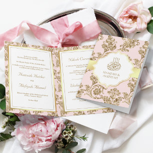 Rustikale Röte-Pink-Gold-Filigran-Muslim-Hochzeit Einladung