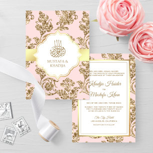Rustikale Röte-Pink-Gold-Filigran-Muslim-Hochzeit Einladung
