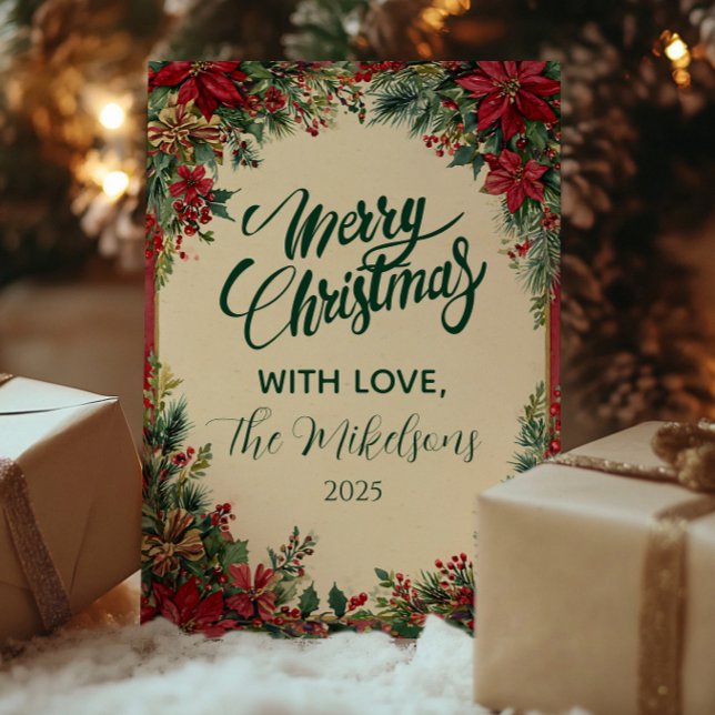 Rustikale Rote Poinsettia Feiertage Party Feiertagskarte (Von Creator hochgeladen)