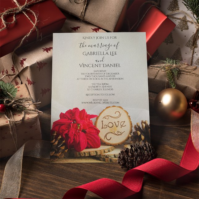Rustikale Rote Poinsettia Woodland Winter Wedding Einladung (Von Creator hochgeladen)