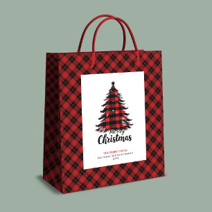 Rustikale rote schwarze Tartan-Weihnachtsgeschenkt Mittlere Geschenktüte