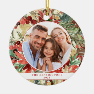 Rustikale rote Weihnachtsblumen- Keramik- Fotogesc Keramik Ornament