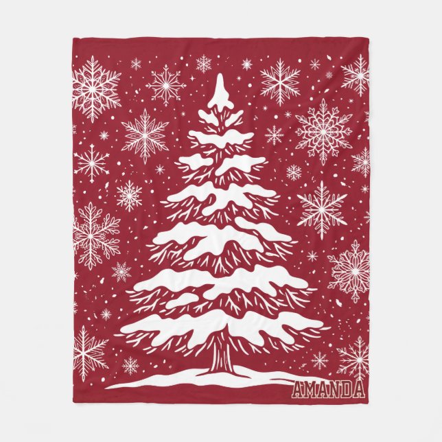 Rustikale rote Weihnachtskiefer-Fleece-Decke Fleecedecke (Vorderseite)
