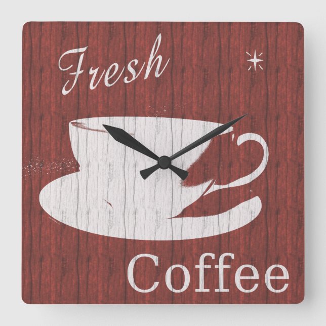 Rustikale Rotkaffee-Uhr Quadratische Wanduhr (Vorderseite)