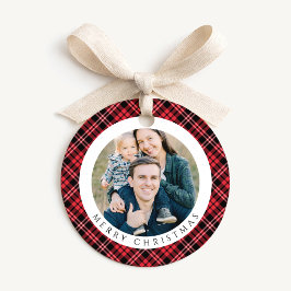 Rustikale Rotkarierte Foto Frohe Weihnachten Geschenkanhänger