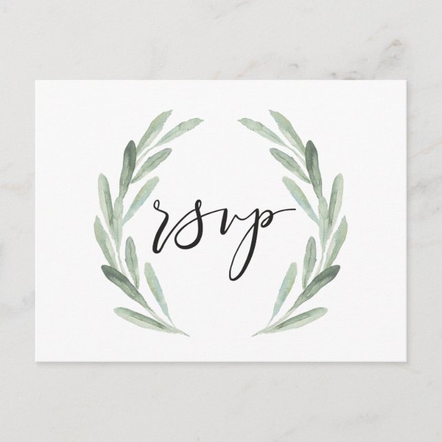 Rustikale RSVP-Hochzeit mit grünem Watercolor Einladungspostkarte (Vorderseite)