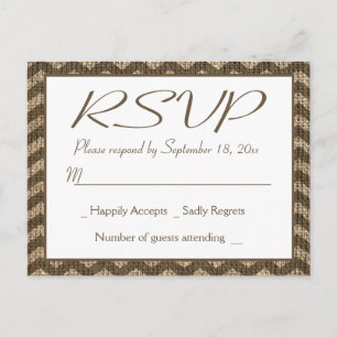 Rustikale RSVP Jute Braune Chevron Streifen Hochze Einladungspostkarte