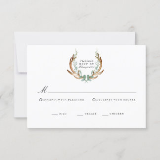 Rustikale RSVP-Karte für Antler und Grünpflanzen RSVP Karte