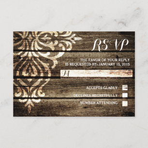 Rustikale RSVP-Karte für HolzDamaskus RSVP Karte