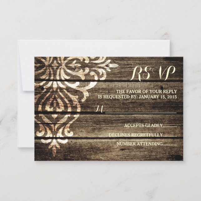 Rustikale RSVP-Karte für HolzDamaskus RSVP Karte (Vorderseite)