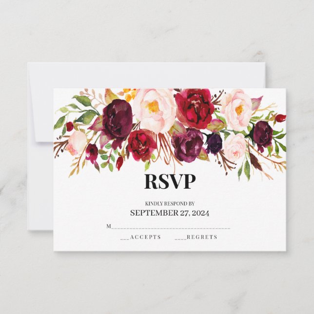rustikale Rsvp-Karten, elegant, bordeauxrot, Holz Einladung (Vorderseite)