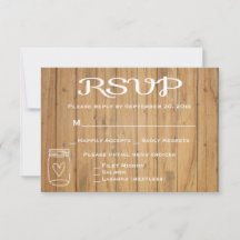 Rustikale RSVP-Mason-Glas-Braun-Holz-Landhochzeit