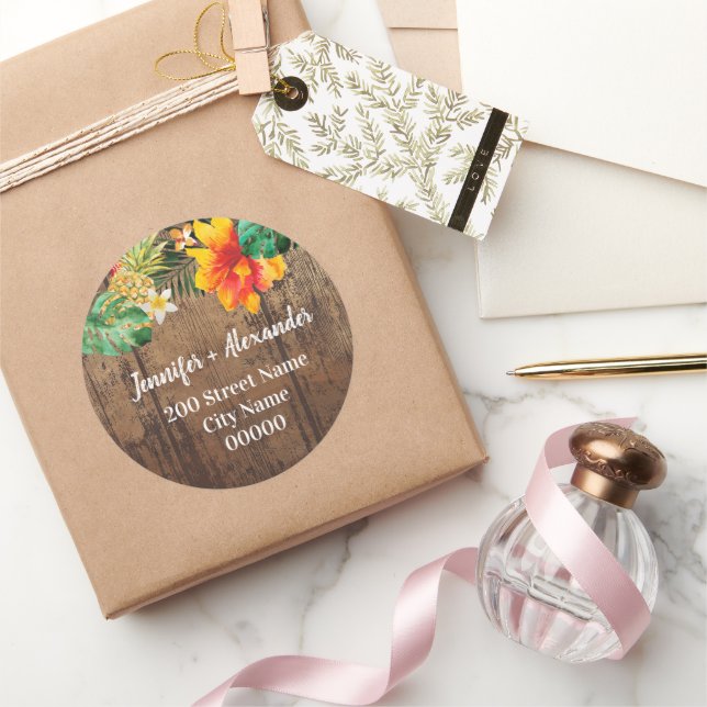 Rustikale Rücksendeadresse Runder Aufkleber (Schenken)