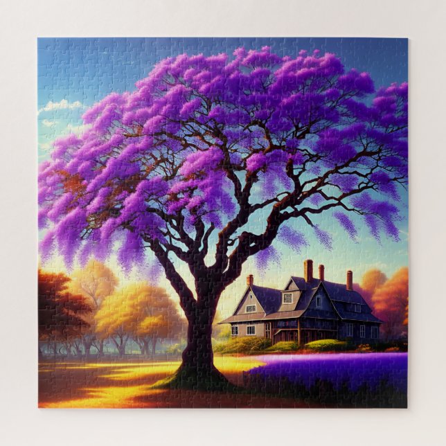 **"Rustikale Ruhe: Die Lila Jacaranda Embrace (Vertikal)