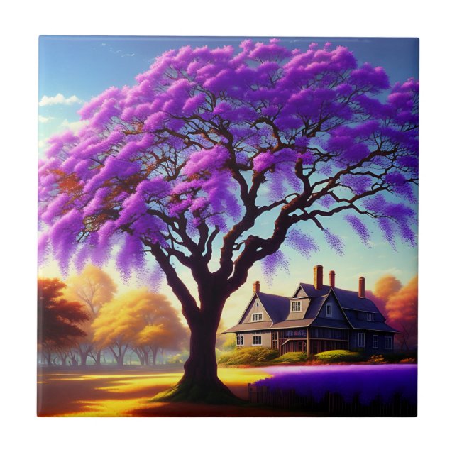 **"Rustikale Ruhe: Die Lila Jacaranda Embrace Fliese (Vorderseite)