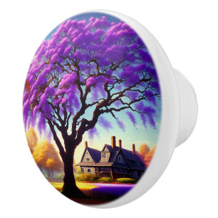 **"Rustikale Ruhe: Die Lila Jacaranda Embrace Keramikknauf