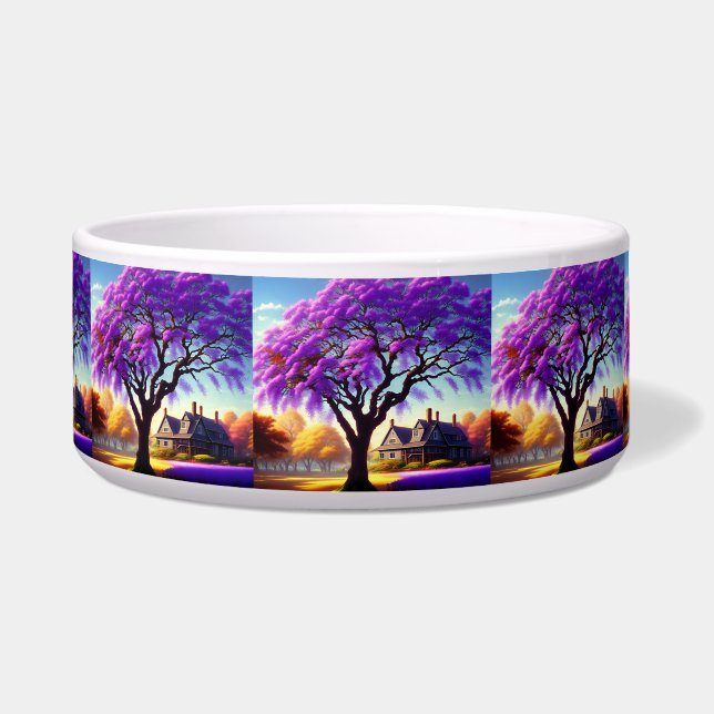 **"Rustikale Ruhe: Die Lila Jacaranda Embrace Napf (Vorderseite)