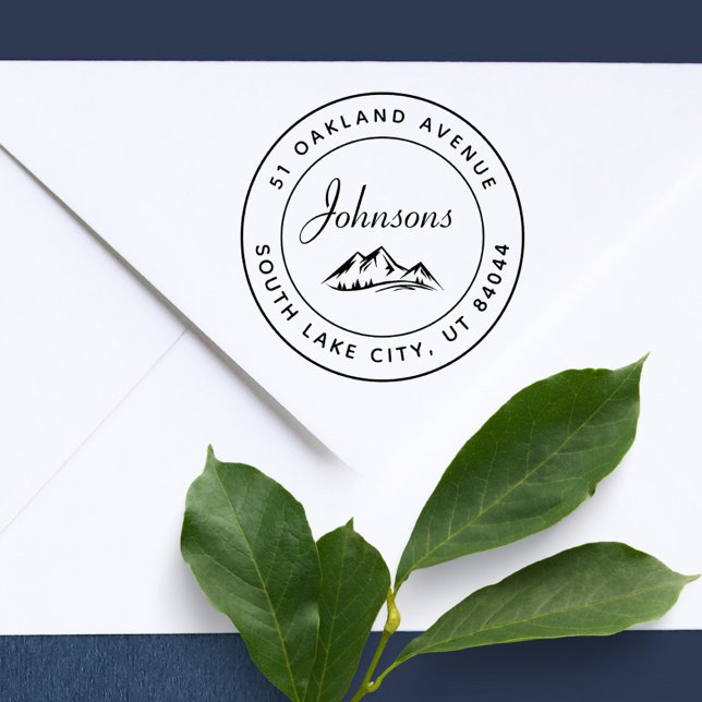 Rustikale Rundgebirge Inspirierte Rücksendeadresse Permastempel (Rustic Round Mountains Inspired Return Address Self-inking Stamp)