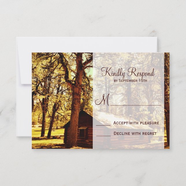 Rustikale Rundholzhütte Holz Hochzeitskarten RSVP Karte (Vorderseite)
