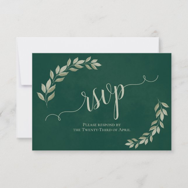 Rustikale Sage Green Blätter Simple Emerald Weddin RSVP Karte (Vorderseite)