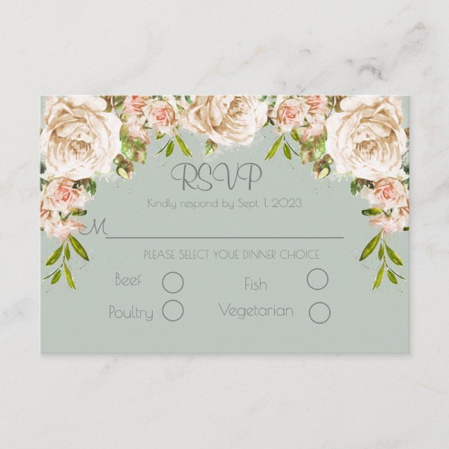 Rustikale Sage Green Floral Elegante Script Hochze RSVP Karte (Vorderseite)