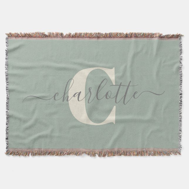 Rustikale Sage Green Personalisiert Name Mit Monog Decke (Vorderseite)