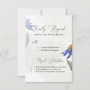 Rustikale Sage Green Watercolor Lila Daisy Wedding RSVP Karte