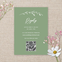 Rustikale Sage Green Wildblume QR Code Hochzeit RSVP Karte