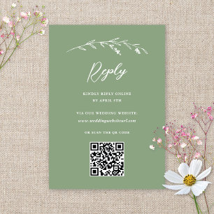 Rustikale Sage Green Wildblume QR Code Hochzeit RSVP Karte