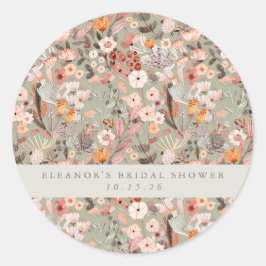 Rustikale Sage Taupe floral Boho Brautparty Custom Runder Aufkleber