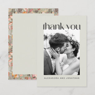 Rustikale Sage Taupe Floral Boho Foto Hochzeit Dankeskarte
