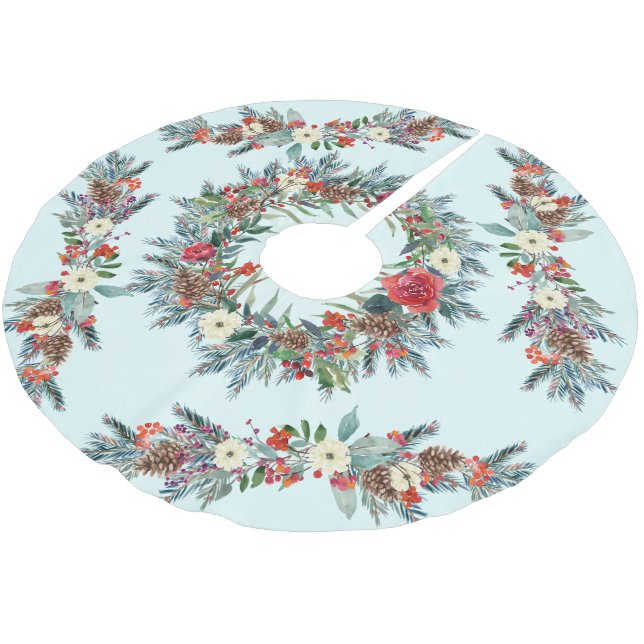 Rustikale saisonale Aquarellmalerei Weihnachtsminz Polyester Weihnachtsbaumdecke (Schrägansicht)