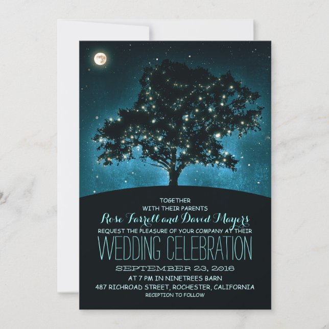 Rustikale Saitenleuchten zum Hochzeitsempfang Einladung (Vorderseite)