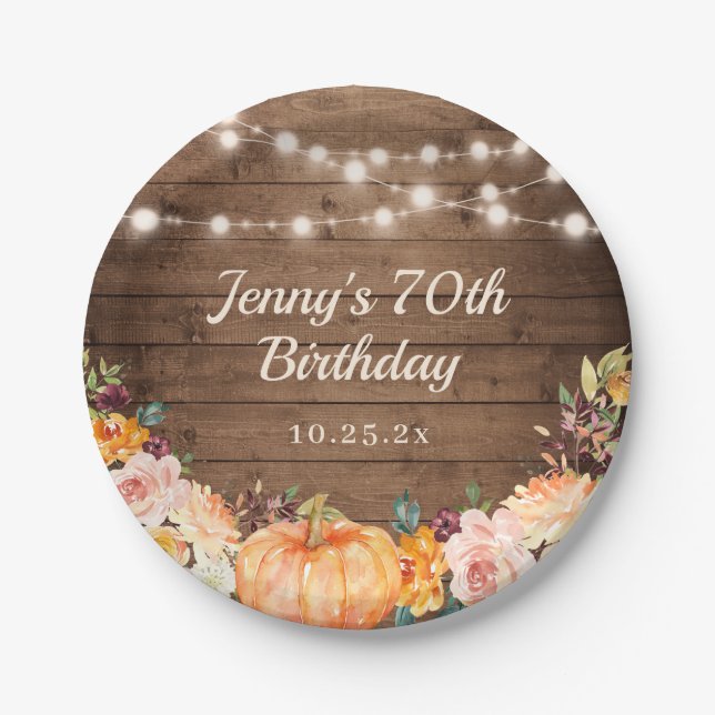 Rustikale Saitenlichter fallen pumpen zum Geburtst Pappteller (Vorderseite)