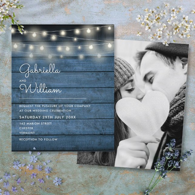 Rustikale Saitenlichter Foto Hochzeit Einladung (Budget Rustic String Lights Photo Wedding Invite)
