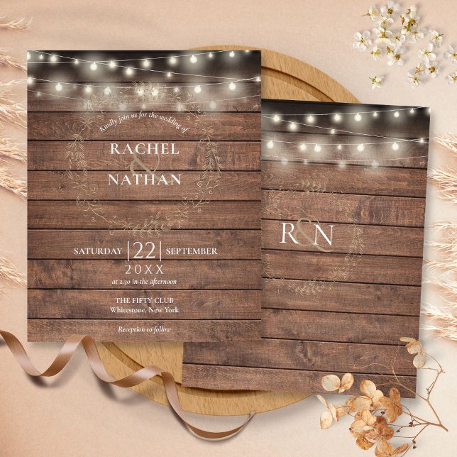 Rustikale Saitenlichter zum Hochzeitsempfang (Budget Rustic String Lights Wedding Invitation)