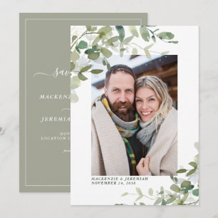 Rustikale Salbei-Eukalyptus-Hochzeitsfoto "Save th Save The Date