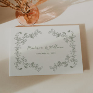 Rustikale Salbei-Vintage-Blumenrahmen-Hochzeit Gästebuch