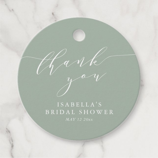 Rustikale, salbeigrüne botanische Schrift Hochzeit Geschenkanhänger (Vorderseite)