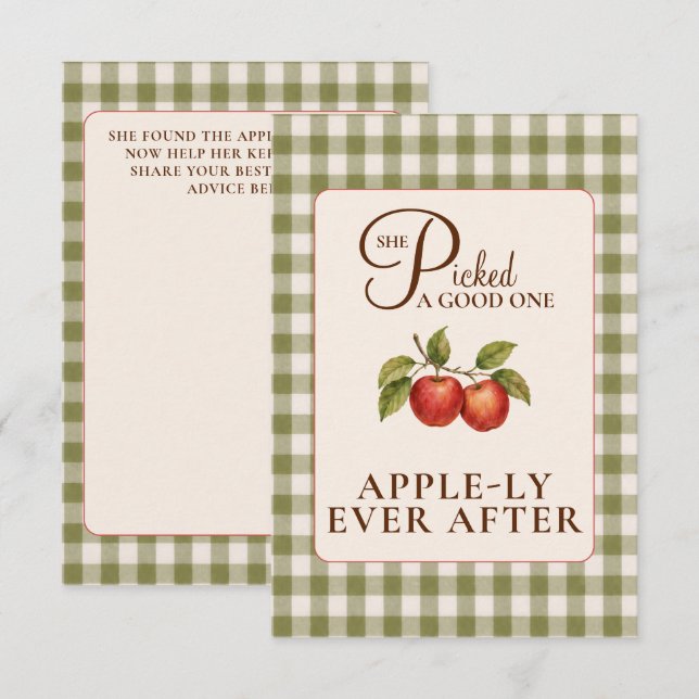 Rustikale Salbeigrüne Gingham-Apfel-Brautparty Begleitkarte (Vorne/Hinten)