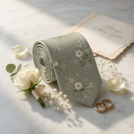 Rustikale Salbeigrüne Vintage-Blumenmuster  Krawatte