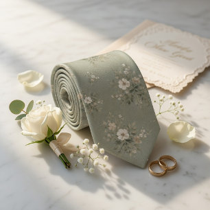 Rustikale Salbeigrüne Vintage-Blumenmuster Krawatte
