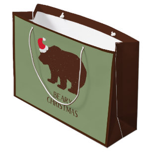 Rustikale Santa Bear Waldhütte Große Geschenktasch Große Geschenktüte